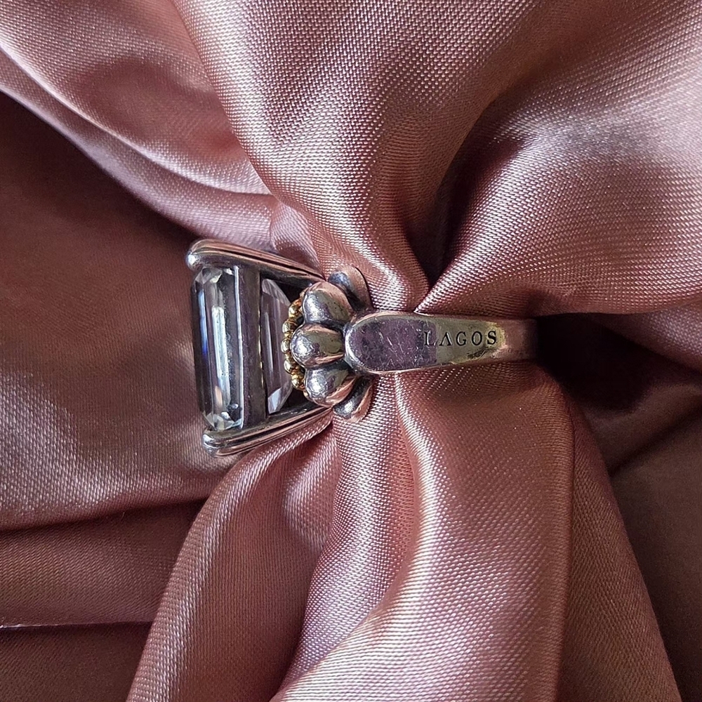 LAGOS Caviar Signature Ring Glacier Very Large Emerald Cut White Topaz Ring 18k - Picture 2 of 12